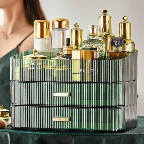Makeup Organizer with Drawers, Stackable Cosmetics Organizer, Large Make Up Organizer Storage Box, Ideal for Bathroom Countertop and Desk (1 x Drawer, Green)