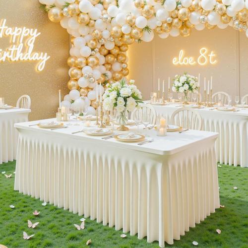 gogoparti 1 Pack Spandex Ivory Fitted Table Cloth for 6ft Rectangle Tables Ivory Stretch Tablecloth Banquet Table Covers Skirt Wrinkle Free Tablecloths for Parties Wedding