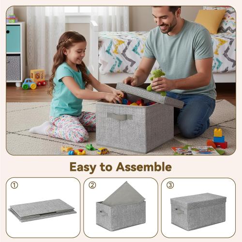 GRANNY SAYS Fabric Boxes with Lids, Storage Bins with Handles, Shelf Bins for Organizing, Extra Large Storage Boxes for Linens Clothes, Decorative Storage Containers, Gray, 3-Pack