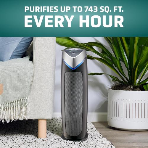 GermGuardian 4-In-1 HEPA Air Purifier for Home, Large Rooms Up To 743 Sq. Ft. with HEPA Air Filter, UV-C Light & Odor Reduction, AC4825E, 22 Tower, Gray