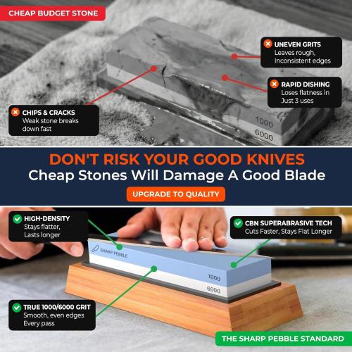 Sharp Pebble Premium Whetstone Knife Sharpening System – 1000/6000 Grit Whetstone Knife Sharpener Kit with Angle Guide & Non-Slip Bamboo Base – Guided Beginner Instructions