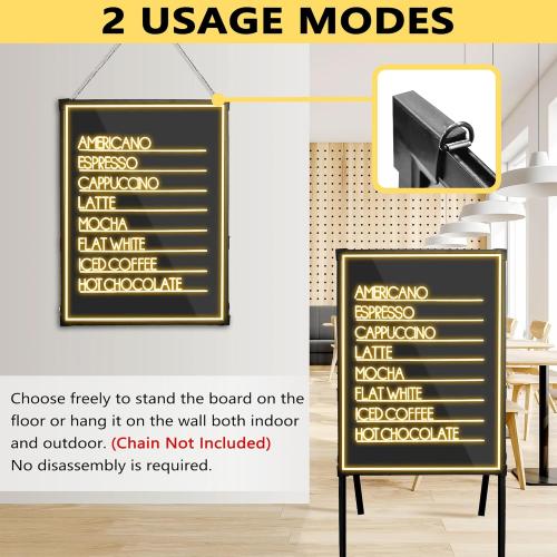 Standing A-Frame LED Message Writing Board 32 x 24, Neon Menu Sign with Adjustable Height, Outdoor Menu Display Board with 8 Colors Markers and Remote Control, DIY Message Light Board