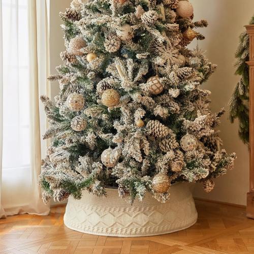 Christmas Tree Collar, Knit White Rustic Farmhouse Christmas Tree Skirt,Adjusted Christmas Tree Base Cover for Artificial Trees for 6ft 6.5 ft 7ft 7.5ft Tree