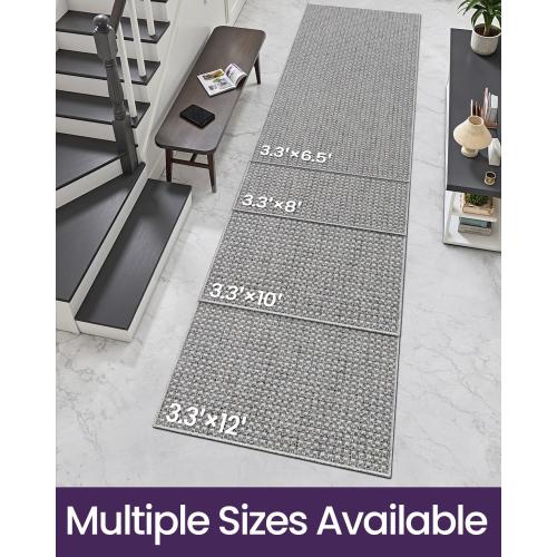 DEXI Hallway Runner Rug 3.3x10, Woven Braided Farmhouse Runner Carpet Indoor, Absorbent Thin Long Entryway Runners for Kitchen, Laundry Room, Patio Entrance, Checkered Grey