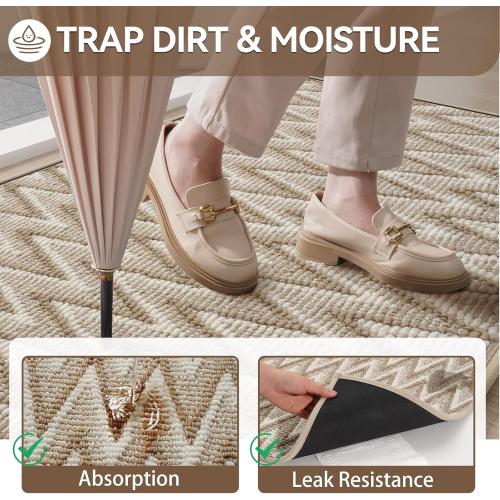 Indoor Door Mat 17x30,Dirt Trapping & Absorbent Non-Slip Rubber Backing Front Doormat for Entryway Low-Profile,Inside Entrance,Shoe Mat for Entry, Washable & Easy to Clean Brown