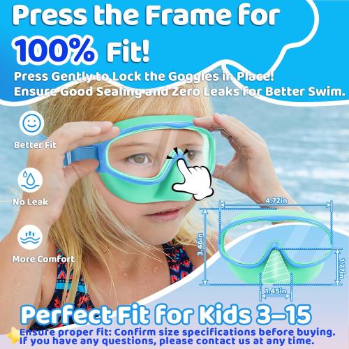 Vvinca Kids Goggles with Comfort Fabric Strap, Kids Swim Goggles Wide View Anti-Fog/UV No Leaking Swimming Goggles for 3-14