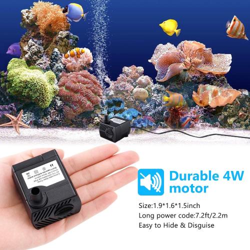 Fountain Pump, 2 Packs 80GPH(4W 300L/H) Submersible Water Pump, Durable Outdoor Fountain Water Pump with 7.2ft（2.2m） Power Cord, 3 Nozzles for Aquarium, Pond, Fish Tank, Water Fountain Pump