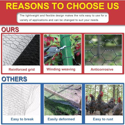 Black 19GA Chicken Wire 24inx150ft, Chicken Wire Fencing, Garden Fence, Metal Poultry Wire Netting, Galvanized PVC Coated Mesh for Animal/Rabbit/Floral/Chicken Coop/DIY Projects.