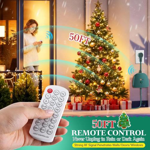 Christmas Light Controller with Remote, Create Dazzling Lighting Displays with Multiple Functions, Timer, Dusk to Dawn Sensor, Adjust Speed for Christmas Outdoor String Light (1 Channel, 16 Functions)