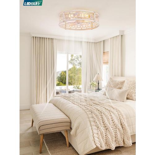 LEDIARY 20in Caged Low Profile Ceiling Fan Light with Remote White Gold