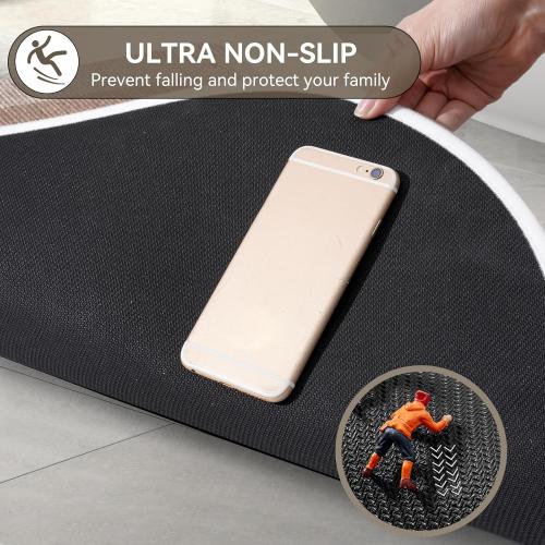 Half Circle Bath Mat, Non Slip Bath Mat, Thin Bathroom Rugs Fit Under Door Quick Dry Absorbent Washable Bathroom Mat with Rubber Backing, Brown Beige 16x24