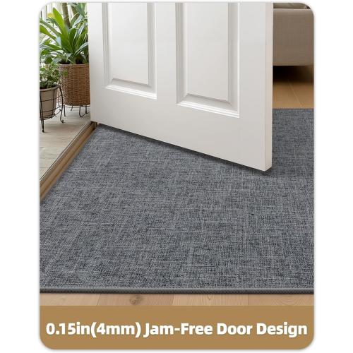 Color&Geometry Ultra Thin Indoor Door Mat (Rolled-up NO Creases) 32x48, Non Slip Rubber Backed Dirt Trapper Door Mat Indoor Entrance, Low Profile Entryway Mat, Easy Clean, Dark Grey Linen