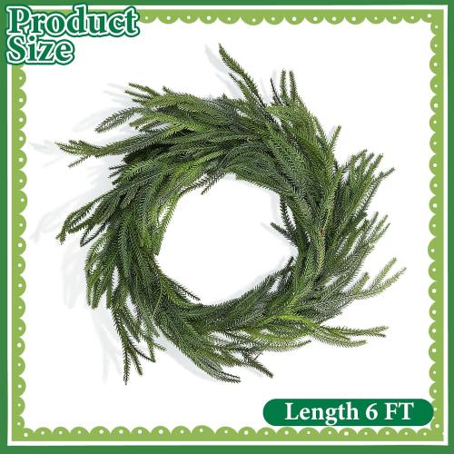 6 Ft Christmas Norfolk Pine Garland, Dense Norfolk Pine Realistic Touch Garland, Artificial Pine Greenery Garlands for Christmas Holiday Mantle Fireplace Table Home Decor