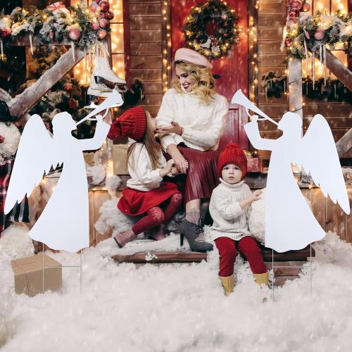 Soaoo 2 Pcs 28 Inch Outdoor Christmas Angel Yard Decorations Nativity Sets with Stake - White Xmas Nativity Decor for Garden, Home, Lawn, Pathway, Walkway
