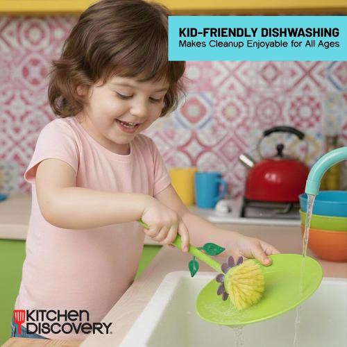 Cute Dish Brush with Stand – Kitchen Discovery – Daisy in a Vase Brightens The Sink Area While Keeping a Kitchen Dish Brush at Hand – Fun Gift for Fans of Cute Cleaning Supplies