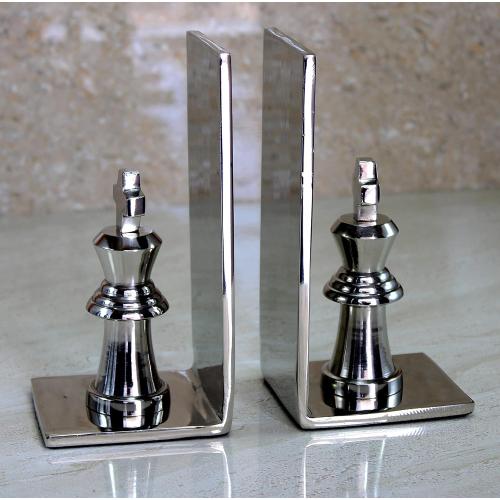 eSplanade Brass Chess King Book Ends or Book Shelf Organizer - Silver Plated - 7 Inches