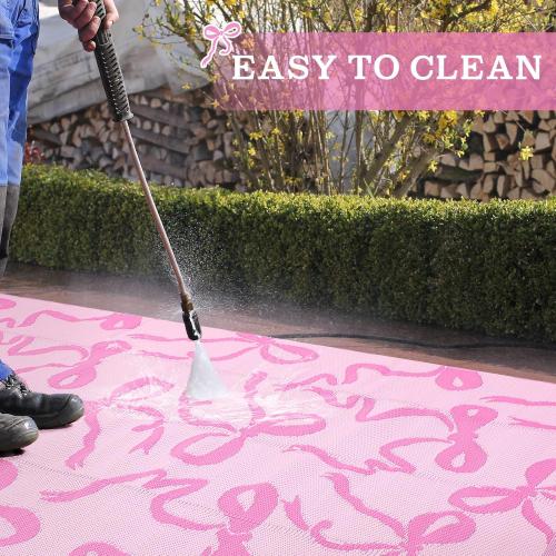 Nuanchu Outdoor Rug Plastic Straw Rugs 5x8 ft Pink Bow Camping Patio Rug Coquette Carpet Mat Indoor Outdoor Rv Mat for Valentines Outside Beach Pool Patio Backyard Deck