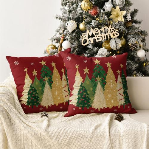 AVOIN colorlife Christmas Trees Star Red Throw Pillow Covers Set of 2, 18 x 18 Inch Snowflake Seasonal Winter Holiday Cushion Case Decoration for Sofa Couch