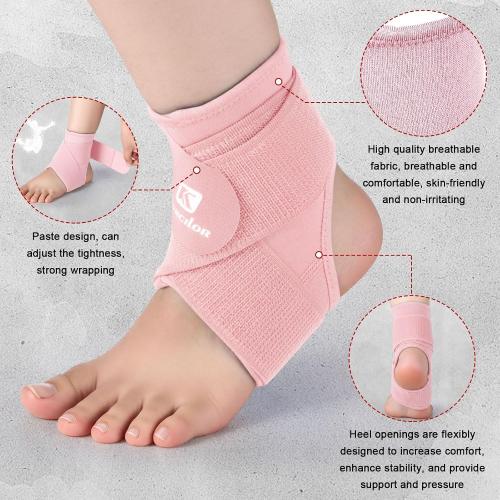 Honoson 2 Pcs Ankle Brace Kids Ankle Support for Sport Sprained Neoprene Breathable Compression Sleeve with Adjustable Wrap for Youth Child Boy Girl Plantar Fasciitis Achilles Tendonitis(Pink,S)