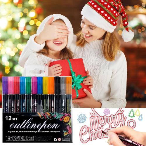 Easter Basket Stuffers for Teens: Teen Girl Gifts Trendy Stuff 12 Colors Shimmer Markers Outline Pen for Birthday Gifts for 5-12 Year Old Boys Girls Teens Party Drawing Art Supplies