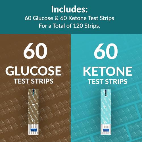 KETO-MOJO Blood Glucose and Ketone Test Strips Combo Pack | 60 Glucose   60 Ketone Strips (120 Count) | for Use Only with GK  Meter