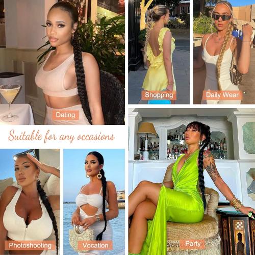 SEIKEA Upgraded Long Braid Ponytail Extension with Elastic Tie Straight Sleek Wrap Around Braid Hair Extensions Ponytail Black Brown 20 Inch (After Braided 16 Inch) 110 Gram