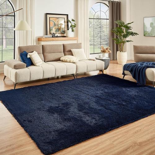 Area Rug Living Room Rugs, Dark Blue, Ultra Soft Fluffy Furry Carpet for Bedroom, Non-Slip Indoor Floor Carpets for Kids Boys Girls Dorm, Nursery, Home Decor Aesthetic