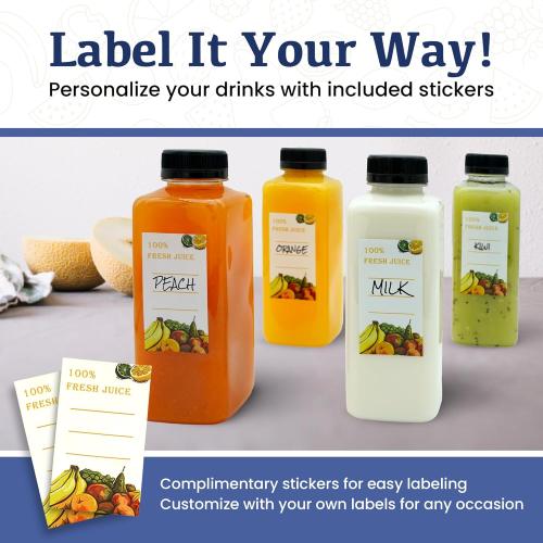 Holotap 42Pcs 16Oz Plastic Juice Bottles with Caps, Empty Plastic Bottles for Juicing,16Oz Juicing Containers with Tamper Evident Caps Ideal for Water and Other Beverages (Black, 16 OZ)