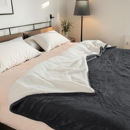 Electric Heated Blanket 72x84 Full Size - Dual-Sided with Microplush & Sherpa Fabric, 4 Heat Settings & 10 Hours Auto Off, Machine Washable - Iron Gray