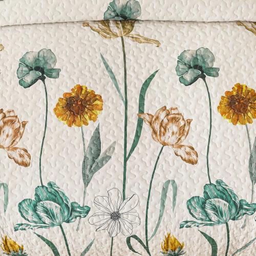 WONGS BEDDING Floral Quilt Set King,Green Yellow Printed Botanical Bedspread Bedding Set with 2 Pillowcase,Spring Summer Lightweight Farmhouse Coverlet Set for All Season (104x90)