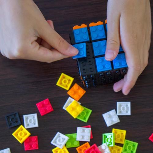 3x3 Brick Speed Cube with Building Blocks, Mini Toy Included, Compatible with Lego Cube, Educational Toy (Black)