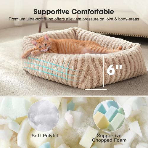 Dog Beds for Small Dogs Cats, Washable Dog Bed with Removable Cover, Soft Calming Cat Bed for Indoor Cats, Rectangle Pet Sofa Bed for Puppy Kitty, Anti-Slip Bottom,20x19x6, Beige