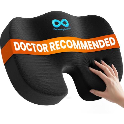 Everlasting Comfort Doctor Recommended Memory Foam Seat Cushion for Office Chairs & Car - Ergonomic Office Desk Accessories - Cushions for Tailbone Pain Relief, Sciatica (Black, Large)