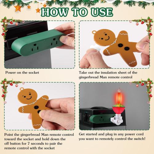 Enhon Wireless Remote Switch for Christmas Tree Lights, Gingerbread Man Wireless Remote for Christmas Tree Lighting Controller On Off Touch (2 Pack)