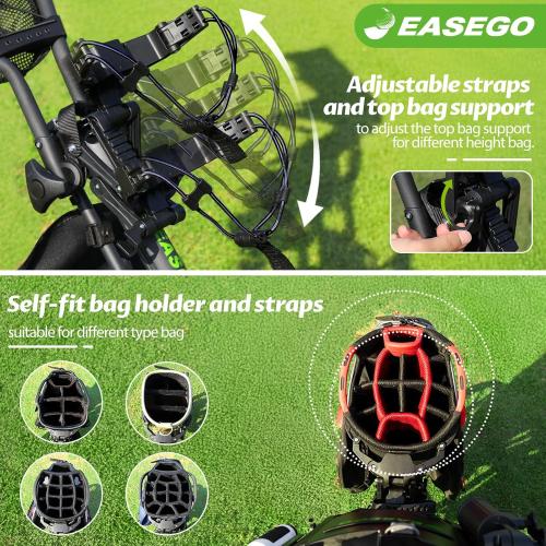 EASEGO Golf Push Cart 3 Wheel : Golf Bag Cart Foldable with Phone Holder/Cup/Umbrella Holder Compact Golf Pull Carts Quick Fold Golf Caddy Push Carts with Large Wheelbase for Different Terrain