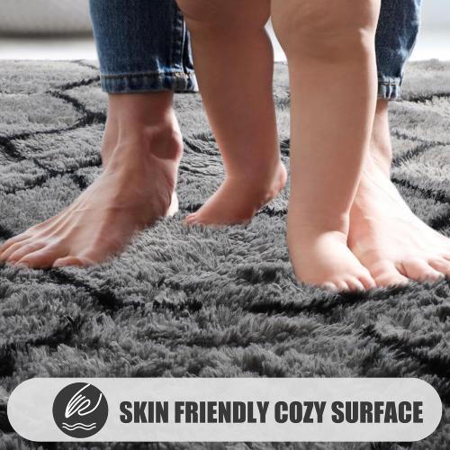 ONASAR 7x9 Area Rugs for Living Room Bedroom, Washable Large Fluffy Grey and Black Throw Rug, Geometric Soft Plush Shaggy Floor Carpet for Nursery Kids Girls Boys Teen Dorm Home Decor Aesthetic