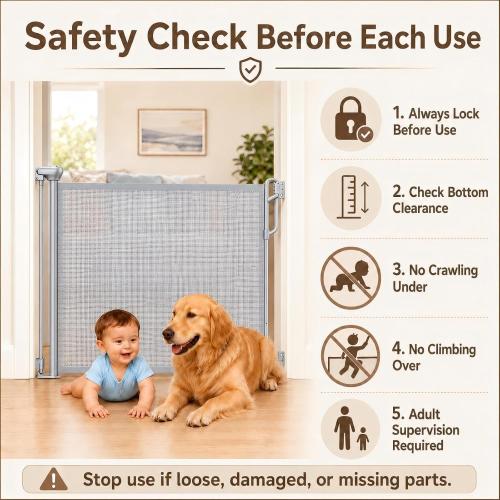 SPACEANY Retractable Baby Gate for Stairs & Doorways - 55 Wide Portable Safety Gate | Fits Baseboards, Easy to Use Indoor/Outdoor | Mesh Gate for Dogs, Puppies, Gray