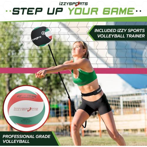 Red and Green Professional Volleyball Net Set, Easy Setup Regulation Net with Poles, Carrying Bag, Premium Ball, and More - Net for Backyard and Outdoor Beach Games