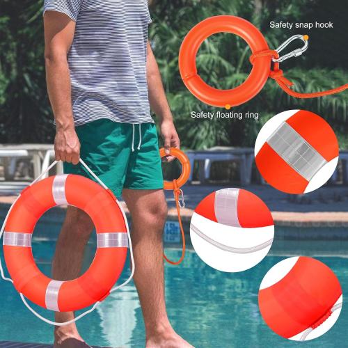 Size 20 Inch Color Orange Life Preserver Ring with Water Floating Lifesaving Rope 98.4FT Set, Swim Foam Buoy Swimming Pool Safety Throwing Ring Rope Rescue Lifeguard Wall Decoration