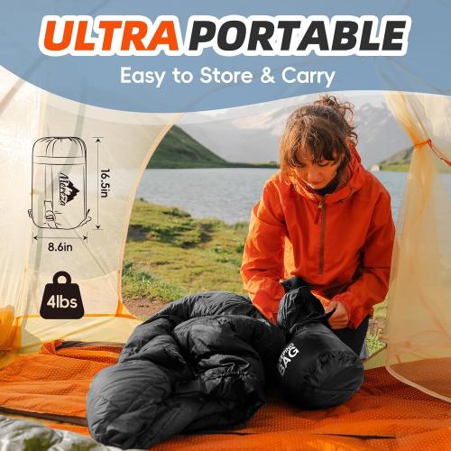 MEREZA Sleeping Bags for Adults Cold Weather Mens Warm Sleeping Bag for Big and Tall Girls Boys with Compression Sack for 3-4 Season Camping Backpacking Hiking