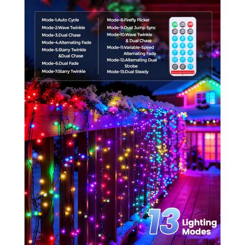 Solar Christmas Lights Outdoor Waterproof,13 Modes 118Ft 300LED Solar Powered String Lights for Tree Outside Garden Patio Fence Christmas Decorations (Multicolored)