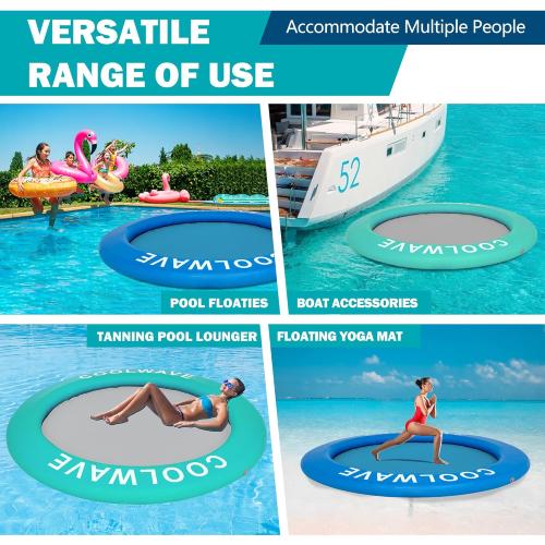 COOLWAVE Inflatable Water Hammock Floating Dock, Inflatable Raft for Family and Friends, Round Floating Ring for Parties, Water Float with Cup Holders for Pool and Lake