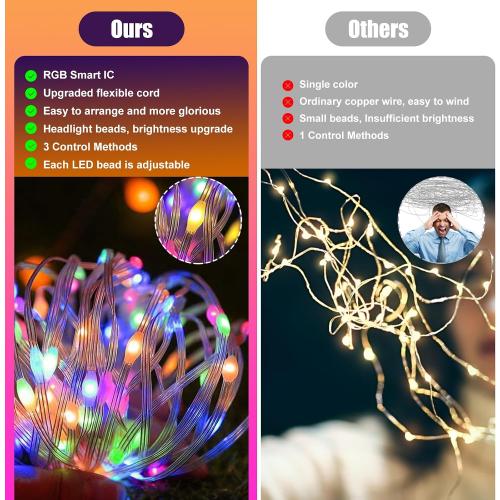 100 LEDs RGB Smart IC Fairy Lights, [APP & Remote Control] 33FT/10M Multicolor String Lights Indoor, USB Powered & IP65 Waterproof, Christmas Light Decoration for Outdoor, Christmas, Bedroom