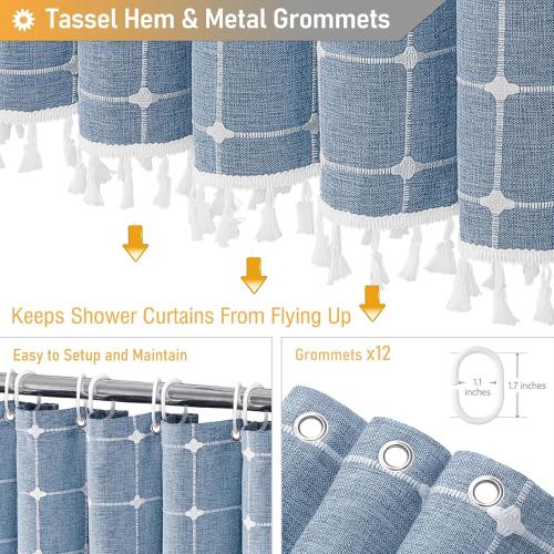 Size 72x96 Color Blue BTTN Extra Long Shower Curtain - 72x96 Inch Long Boho Chic Linen Fabric Heavy Duty Shower Curtain Set with Hooks, Tall Bohemian Farmhouse Shabby Chic Tassel Cloth Shower Curtains for Bathroom - Blue