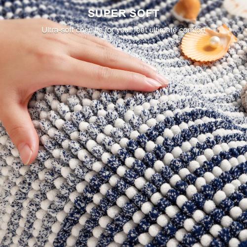 Bathroom Rugs and Mats Sets, 2 Piece Thick Absorbent Chenille Bath Mat Rug Set Non Slip, Soft Shaggy Bath Room Floor Mats for Bathroom, Machine Washable (20 x 32 Plus 16 x 24, Navy)