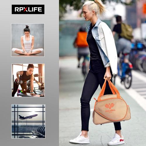 Pickleball bag, Pickleball Bags for Women, Pickleball Bags for Men, Premium Large Capacity Pickle Ball Bag with USB Charging Port, Pickleball Accessories, Pickleball Gifts For Women, Orange & Khaki