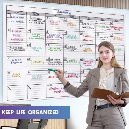 Dry Erase Monthly Extra Large White Board Calendar for Wall, 38 by 50, Jumbo Laminated Erasable One Month Whiteboard Calendar, Huge Oversized Blank 30-Day Poster with Lines and Squares