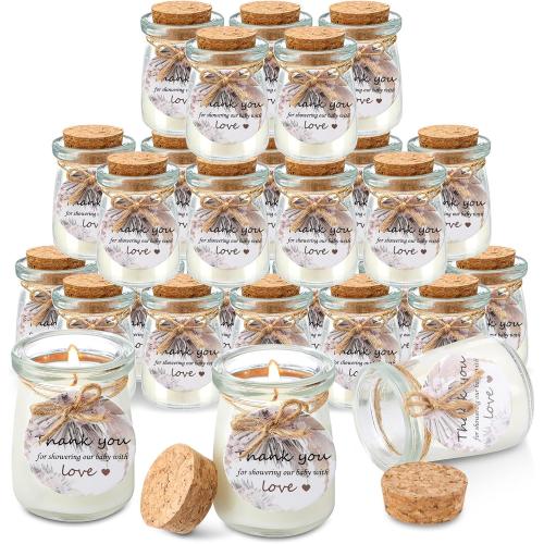 20 Pcs Boho Baby Shower Favors Party Candle Lavender Scented Glass Mason Jar Wax Candle Bulk for Guests Girl Boy Gender Reveal Party Gifts(Khaki)