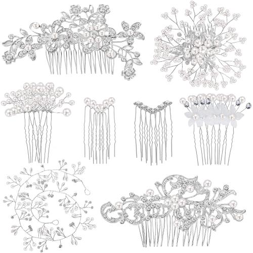 Maitys 44 Pieces Wedding Hair Accessories Faux Pearl Crystal Comb Clips U-shaped Flower Rhinestone Silver Pearl Hair Pieces for Prom Bride Bridesmaid (Classic Style)