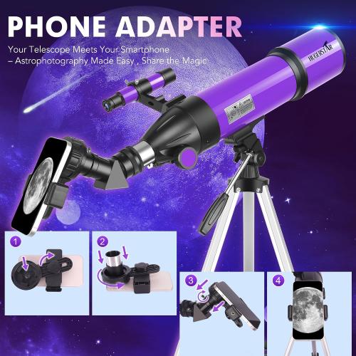 Telescope, Telescope for Adults & Kids & Astronomy Beginners, 80mm Aperture 600mm Portable Refractor Telescopes Fully Multi-Coated Optics with AZ Mount Tripod, Phone Adapter and Moon Filter‼️some accessories maybe missing‼️